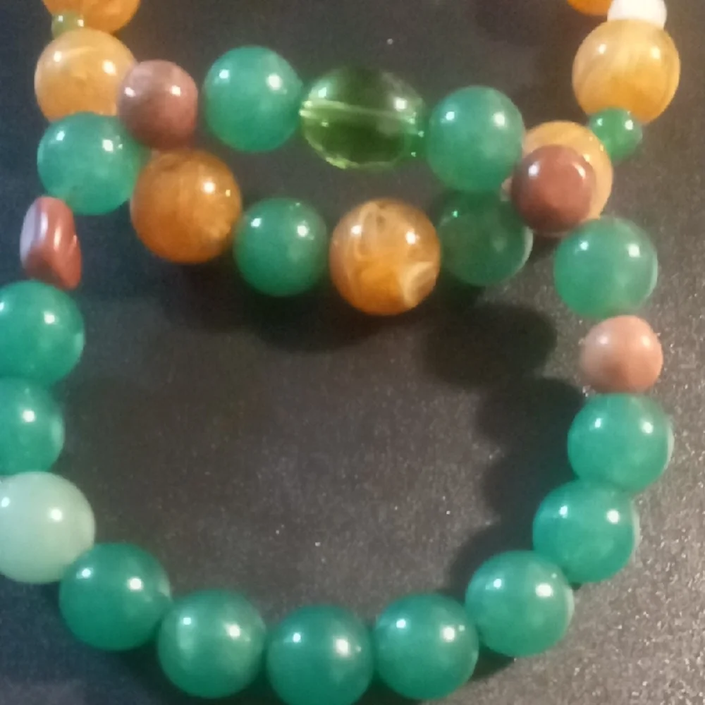 Green and Gold Jewelry Beaded Bracelet Set